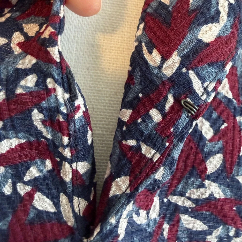Tory Burch Blue Burgundy White Agate Confetti Tunic Blouse Silk Blend XS Fall